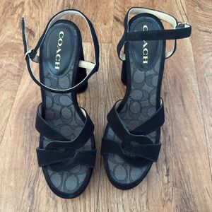 Coach Black Suede Ankle-Strap Platform Sandals